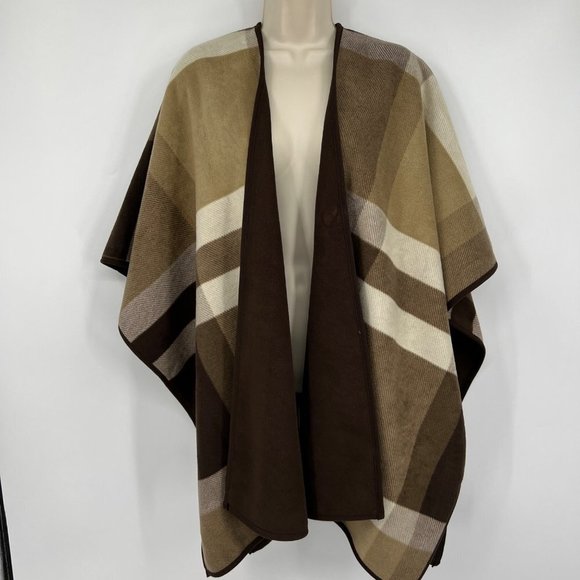 Woolrich Reversible Blanket Wrap Womens Brown Plaid One Size Poncho Cape - Picture 6 of 9